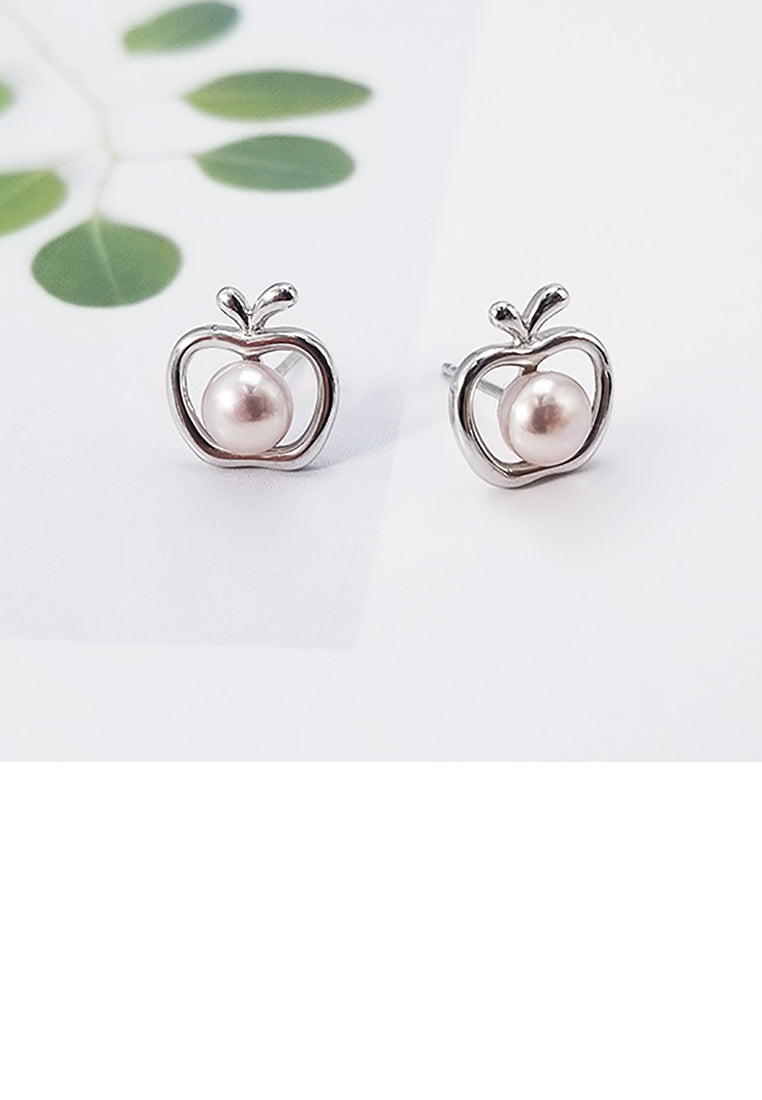 925 Sterling Silver Fashion Simple Apple Purple Freshwater Pearl Stud Earrings - Luxurious Look