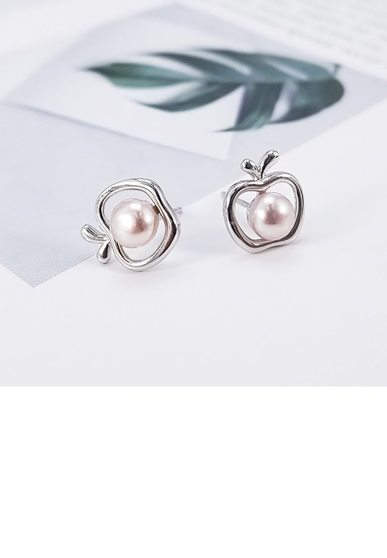 925 Sterling Silver Fashion Simple Apple Purple Freshwater Pearl Stud Earrings - Luxurious Look