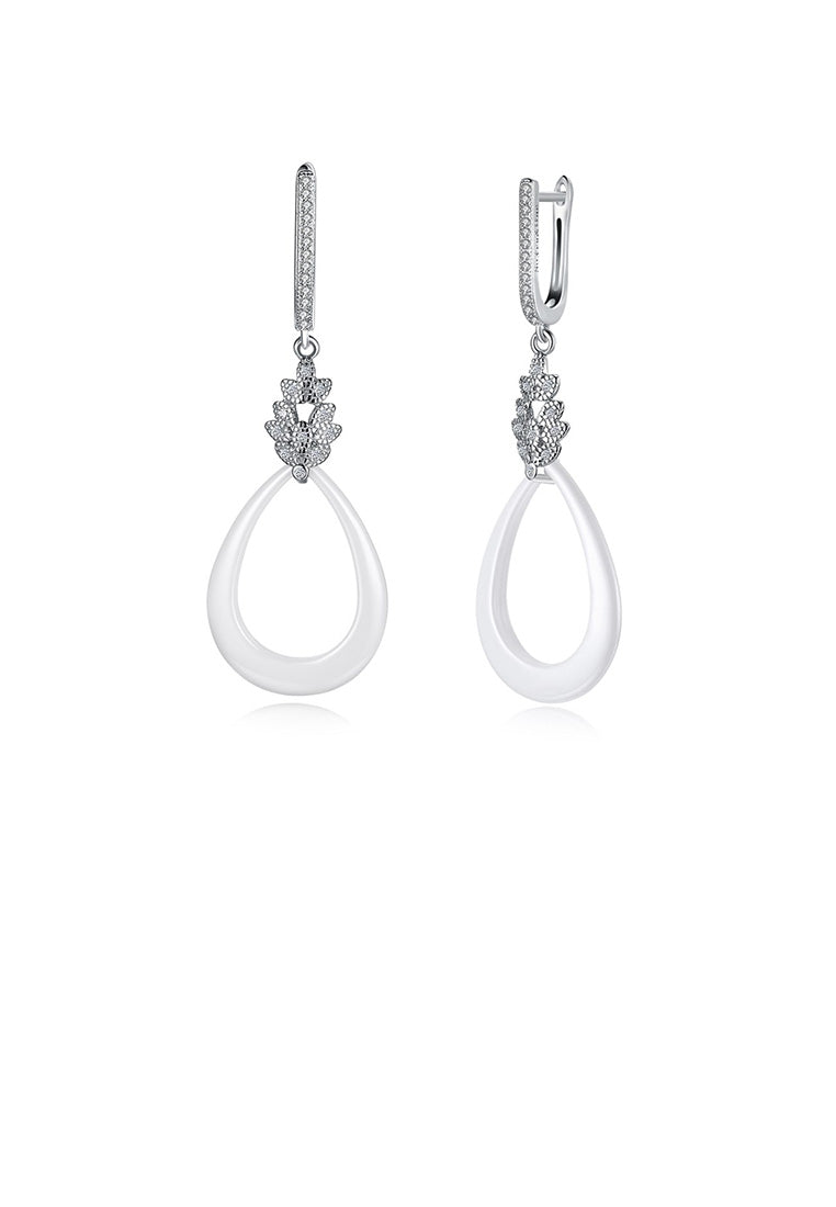 925 Sterling Silver Fashion Simple Cubic Zircon Water Drop Shape White Ceramic Earrings
