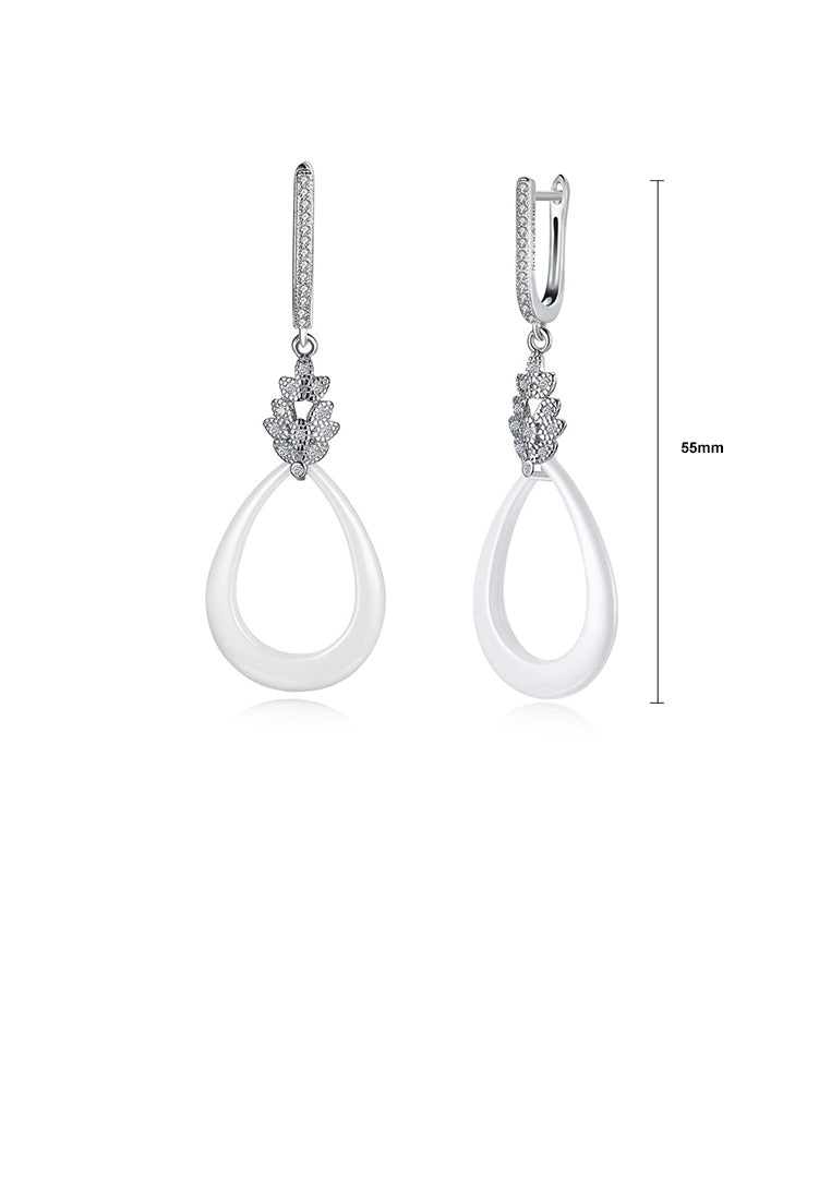 925 Sterling Silver Fashion Simple Cubic Zircon Water Drop Shape White Ceramic Earrings