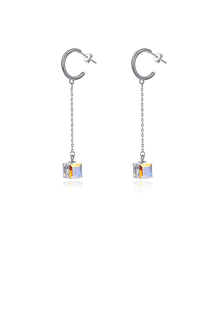 925 Sterling Silver Square Earrings with Austrian Element Crystal
