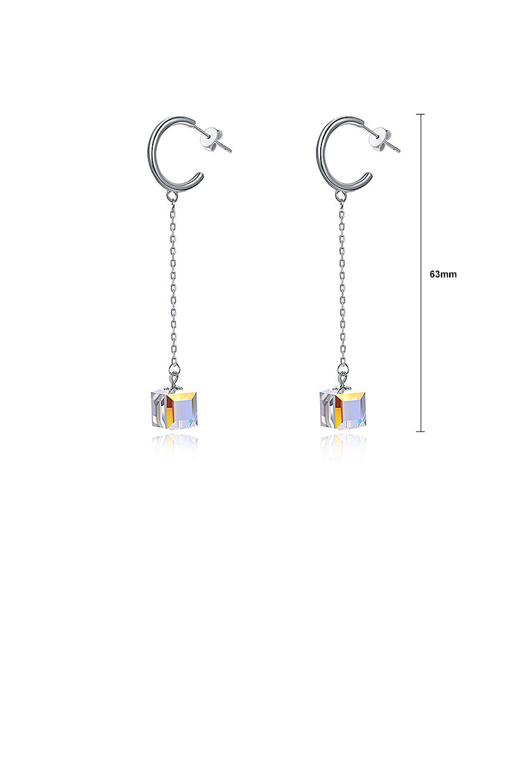 925 Sterling Silver Square Earrings with Austrian Element Crystal