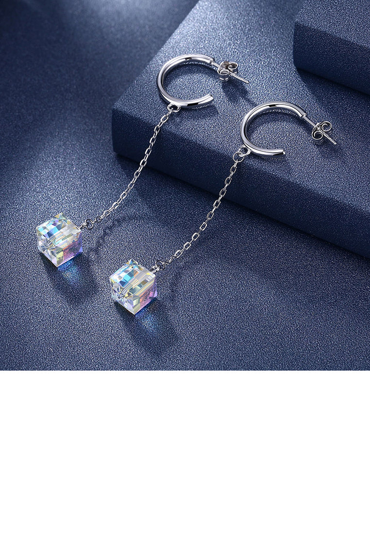 925 Sterling Silver Square Earrings with Austrian Element Crystal