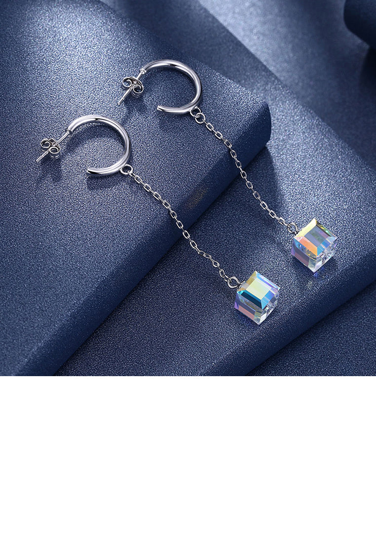 925 Sterling Silver Square Earrings with Austrian Element Crystal