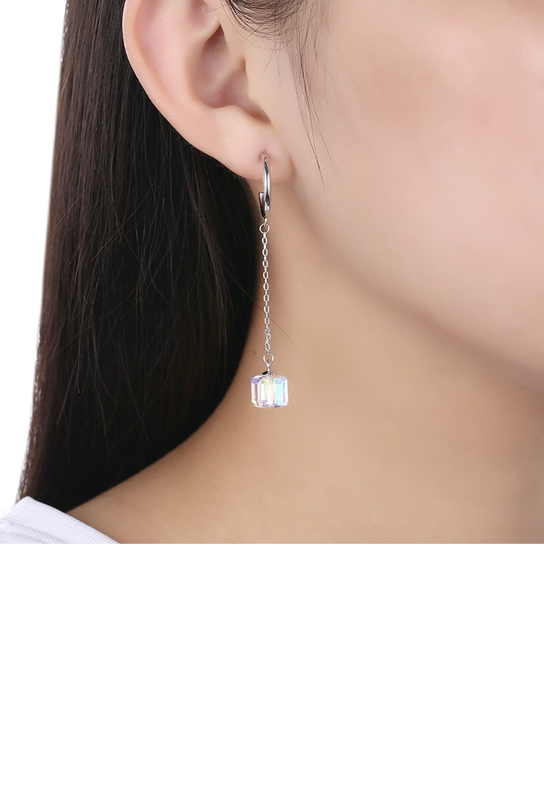 925 Sterling Silver Square Earrings with Austrian Element Crystal