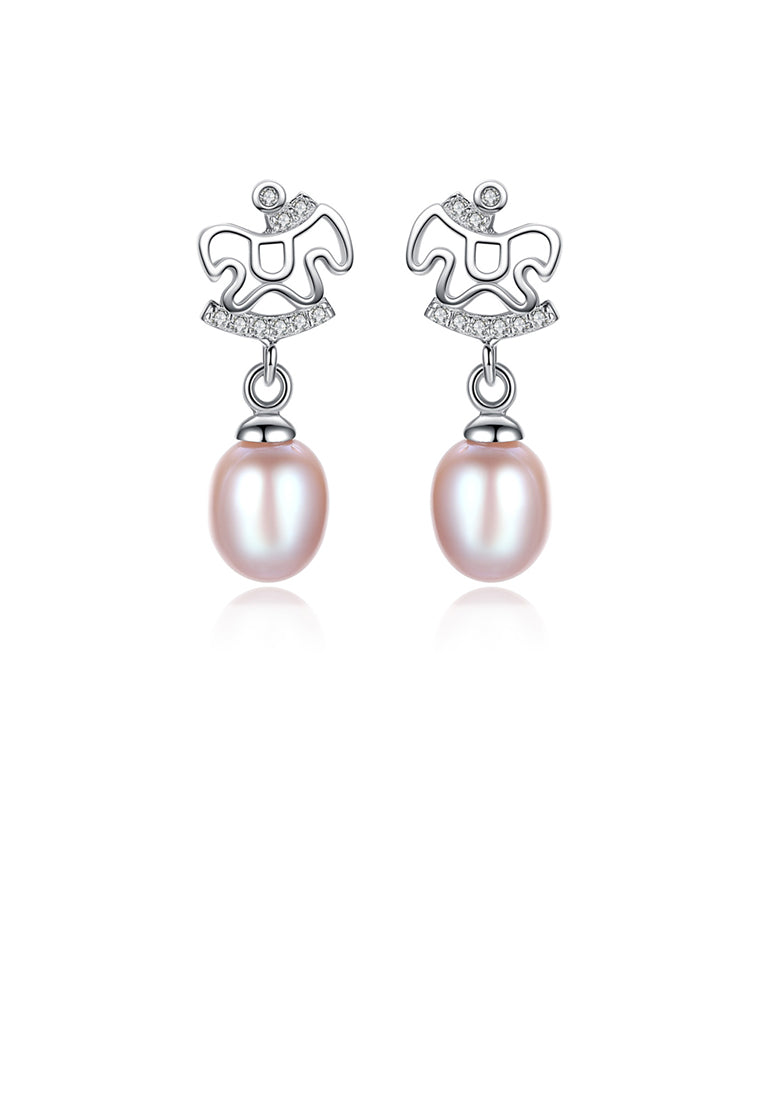 925 Sterling Silver Fashion Creative Trojan Purple Freshwater Pearl Earrings In with Cubic Zirconia - Luxurious Look