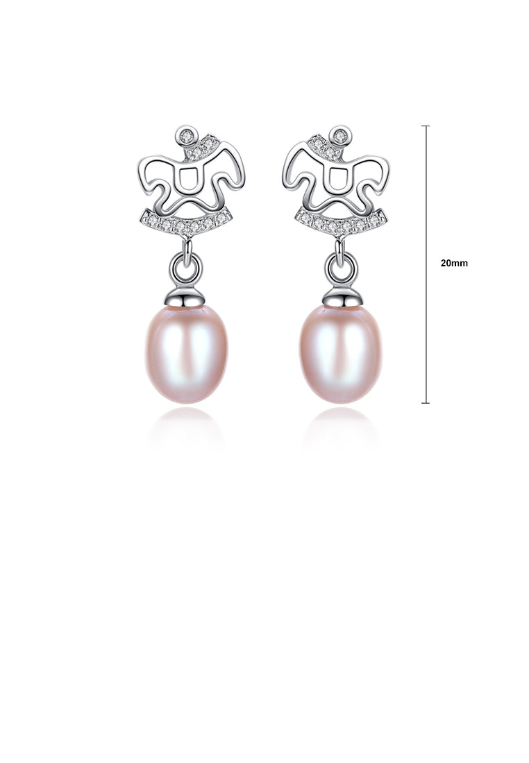 925 Sterling Silver Fashion Creative Trojan Purple Freshwater Pearl Earrings In with Cubic Zirconia - Luxurious Look