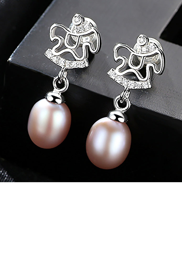 925 Sterling Silver Fashion Creative Trojan Purple Freshwater Pearl Earrings In with Cubic Zirconia - Luxurious Look