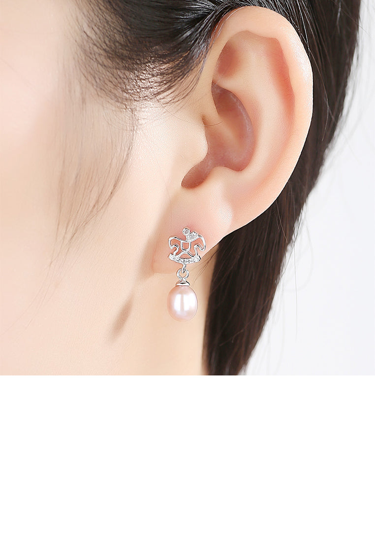 925 Sterling Silver Fashion Creative Trojan Purple Freshwater Pearl Earrings In with Cubic Zirconia - Luxurious Look