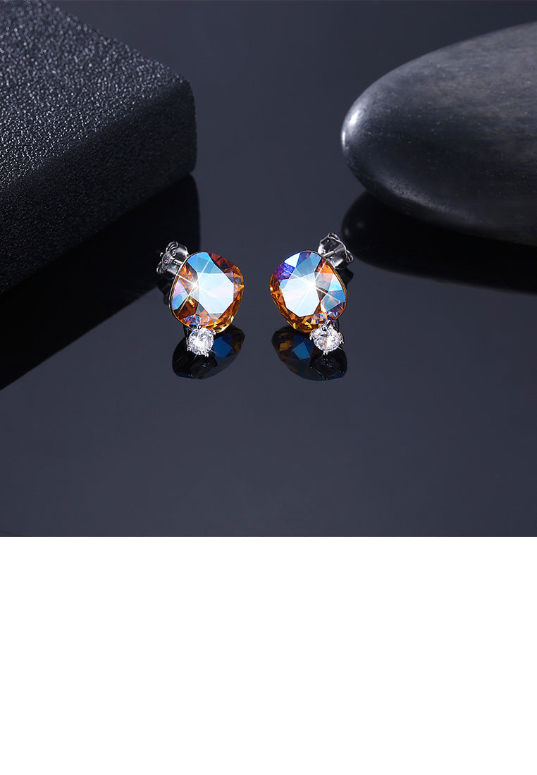 925 Sterling Silver Fashion Simple Geometric Square Stud Earrings with Austrian Element Crystal