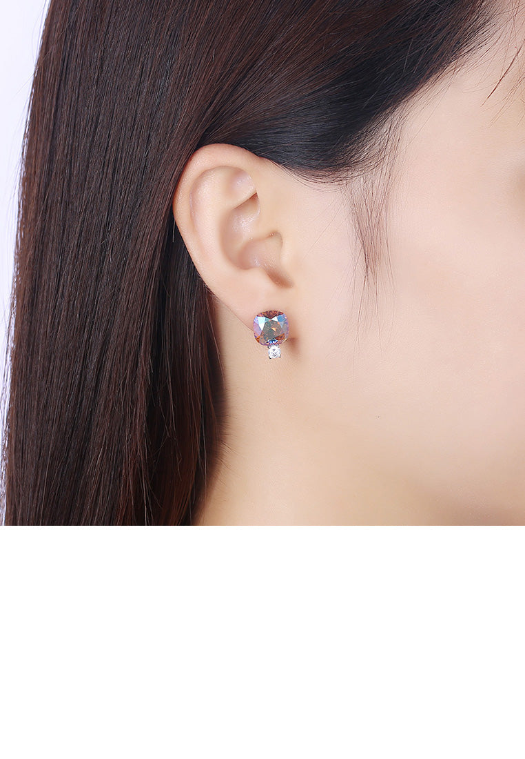 925 Sterling Silver Fashion Simple Geometric Square Stud Earrings with Austrian Element Crystal