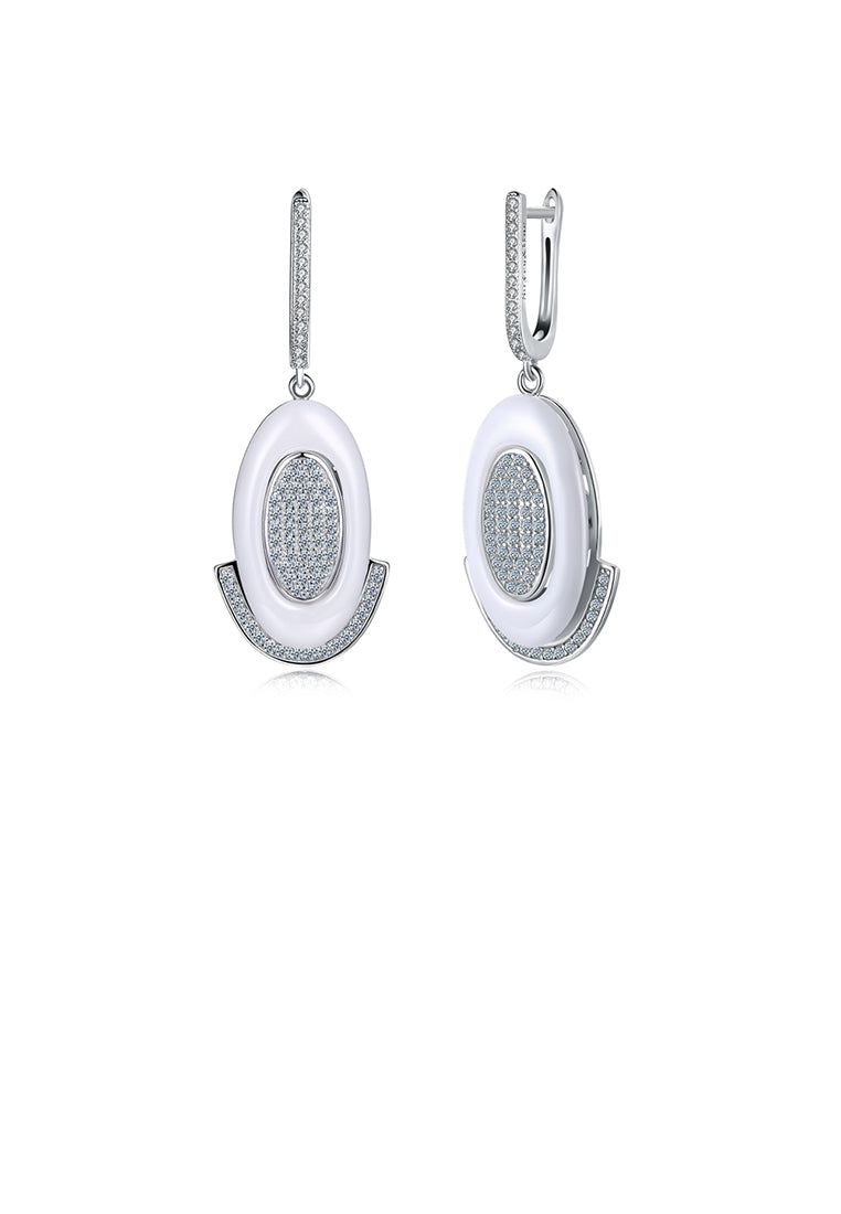 925 Sterling Silve Simple Elegant Noble Romantic White Geometric Oval Circle Earrings with Cubic Zircon