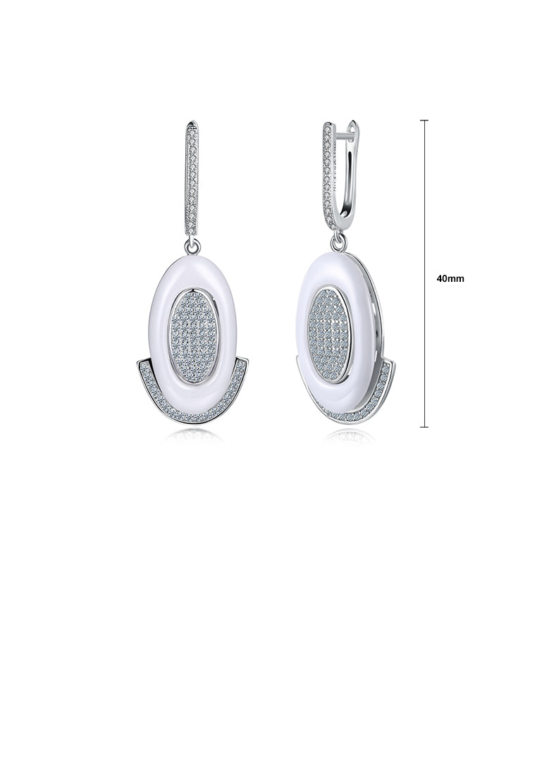 925 Sterling Silve Simple Elegant Noble Romantic White Geometric Oval Circle Earrings with Cubic Zircon