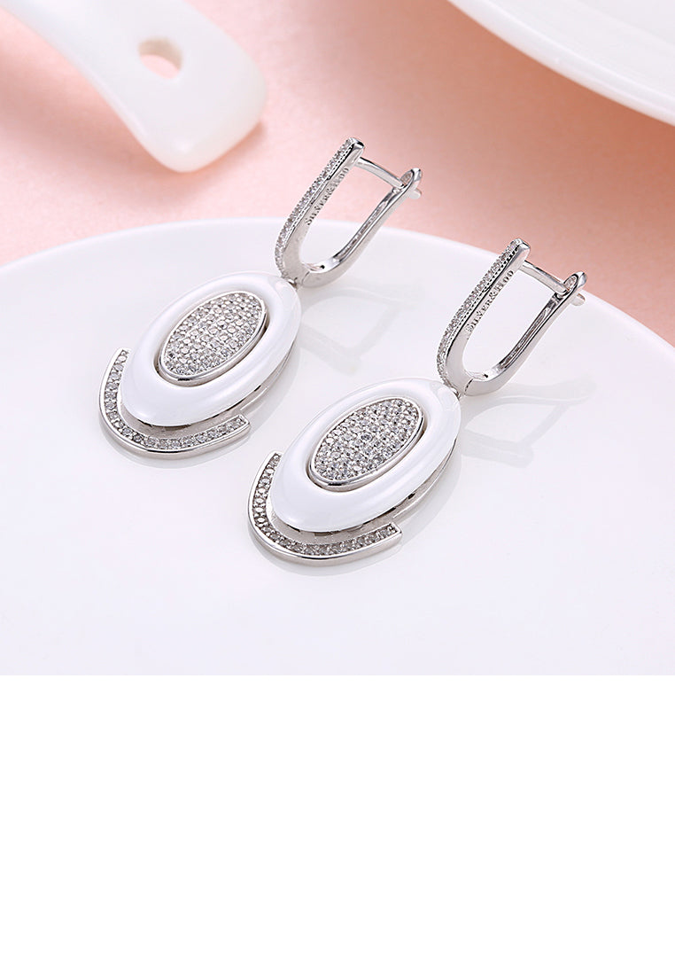 925 Sterling Silve Simple Elegant Noble Romantic White Geometric Oval Circle Earrings with Cubic Zircon
