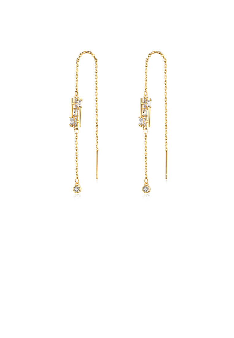 Simple and Fashion Plated Gold Geometric Tassel Cubic Zirconia Earrings - Luxurious Look