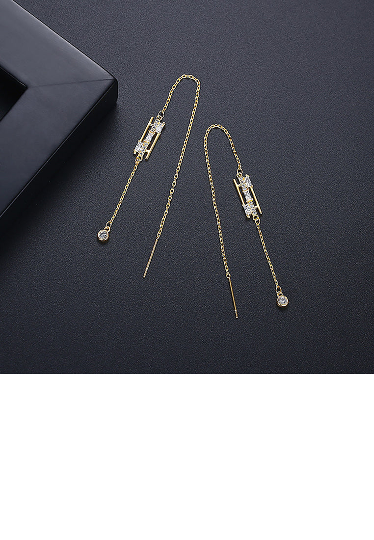 Simple and Fashion Plated Gold Geometric Tassel Cubic Zirconia Earrings - Luxurious Look