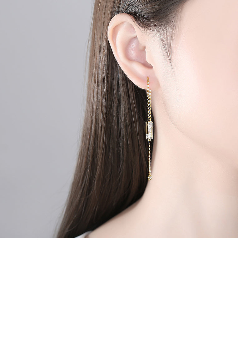 Simple and Fashion Plated Gold Geometric Tassel Cubic Zirconia Earrings - Luxurious Look