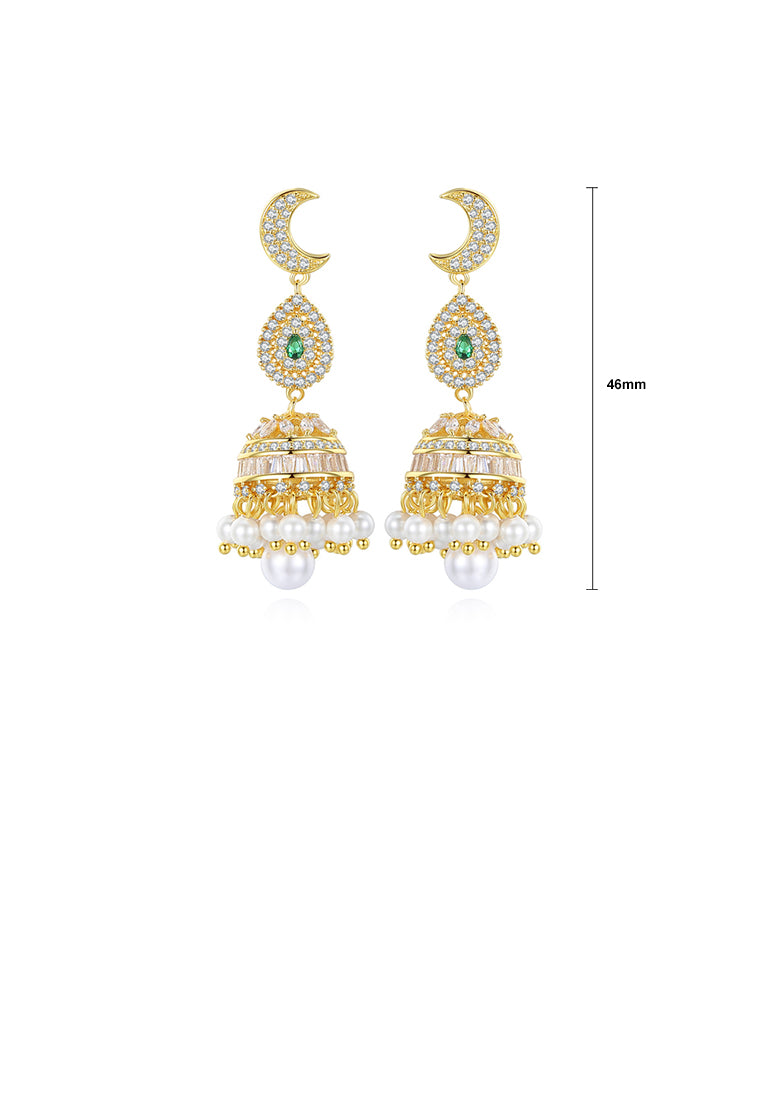 Fashion Vintage Plated Gold Geometric Wind Chimes Imitation Pearl Earrings with Cubic Zirconia - Luxurious Look