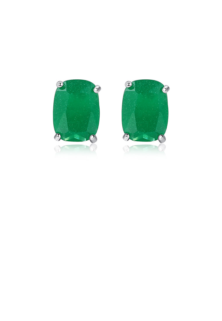 925 Sterling Silver Elegant Simple Geometric Oval Green Cubic Zirconia Stud Earrings - Luxurious Look
