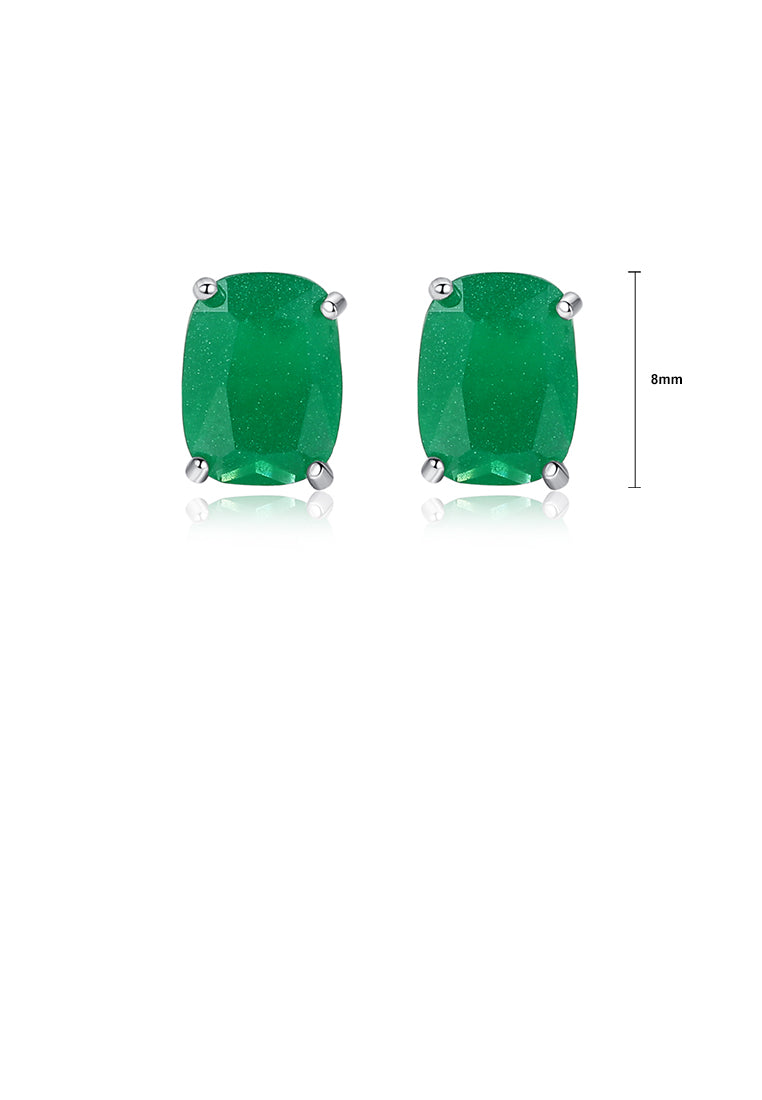 925 Sterling Silver Elegant Simple Geometric Oval Green Cubic Zirconia Stud Earrings - Luxurious Look