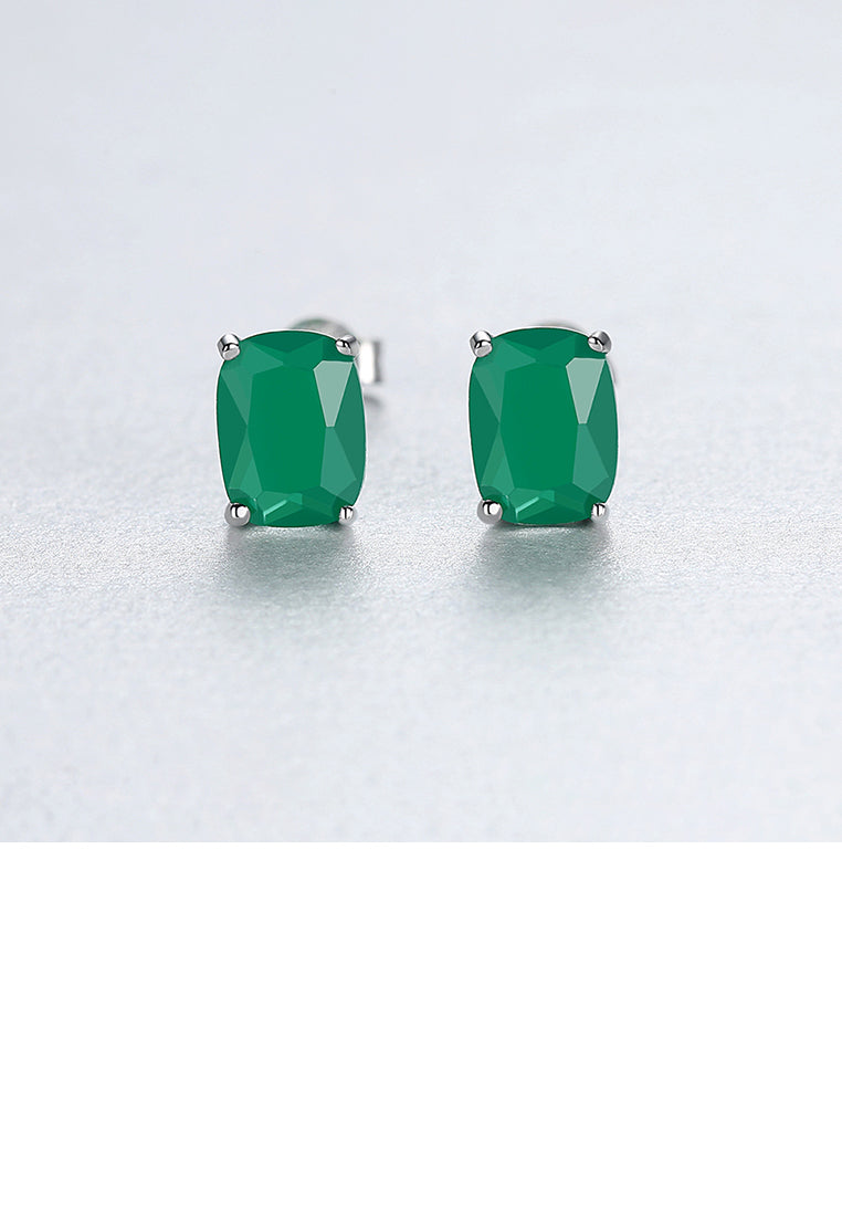 925 Sterling Silver Elegant Simple Geometric Oval Green Cubic Zirconia Stud Earrings - Luxurious Look