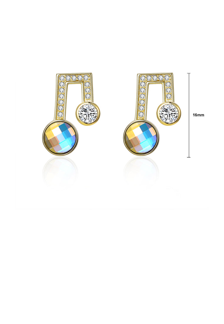 925 Sterling Silver Simple Plated Gold Note Earrings with Austrian Element Crystal