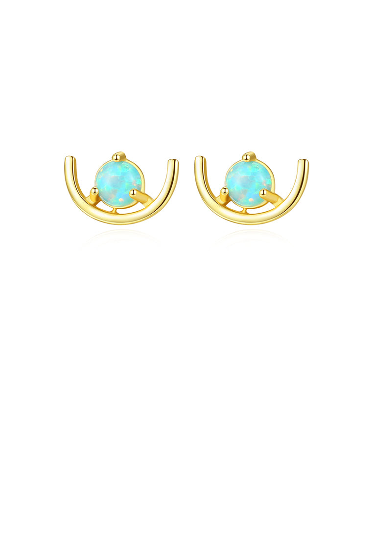 925 Sterling Silver Plated Gold Simple Fashion Geometric Blue Imitation Opal Stud Earrings