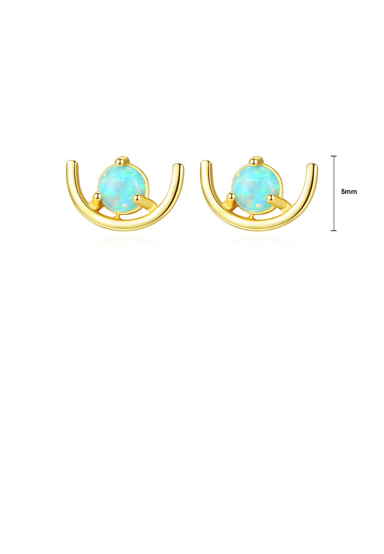 925 Sterling Silver Plated Gold Simple Fashion Geometric Blue Imitation Opal Stud Earrings