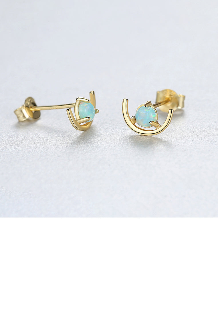 925 Sterling Silver Plated Gold Simple Fashion Geometric Blue Imitation Opal Stud Earrings
