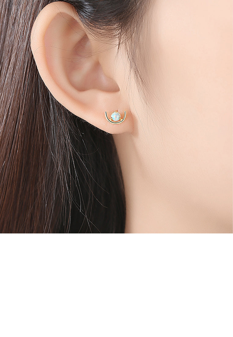 925 Sterling Silver Plated Gold Simple Fashion Geometric Blue Imitation Opal Stud Earrings