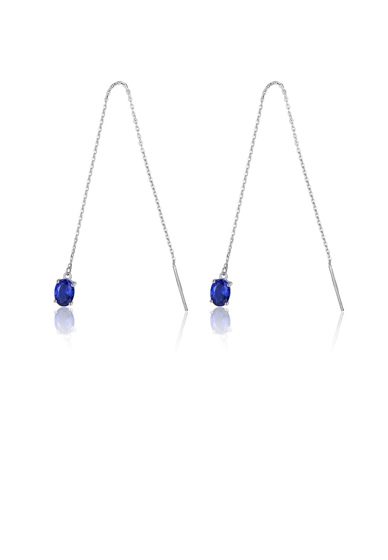 925 Sterling Silver Simple and Fashion Geometric Oval Tassel Earrings with Blue Cubic Zirconia - Luxurious Look