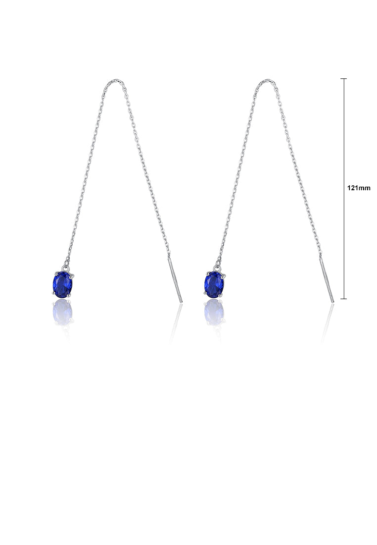 925 Sterling Silver Simple and Fashion Geometric Oval Tassel Earrings with Blue Cubic Zirconia - Luxurious Look