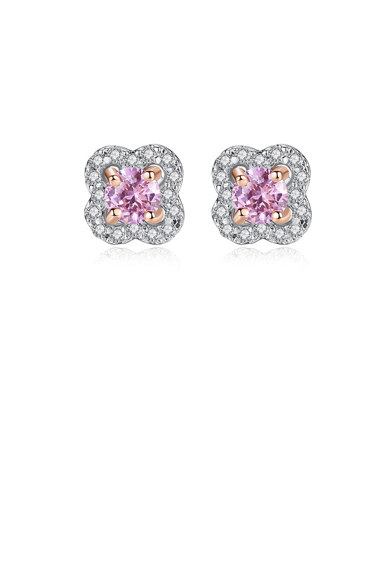 925 Sterling Silver Elegant Fashion Flower Stud Earrings with Pink Cubic Zirconia - Luxurious Look - Vibrant Color