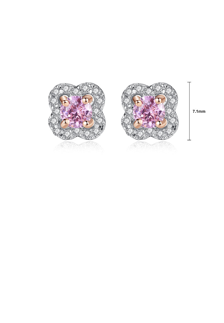 925 Sterling Silver Elegant Fashion Flower Stud Earrings with Pink Cubic Zirconia - Luxurious Look - Vibrant Color