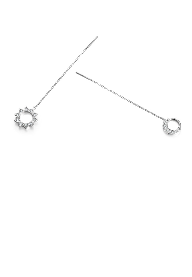 925 Sterling SilverSimple Moon Star Tassel Asymmetric Earrings with Austrian Element Crystal