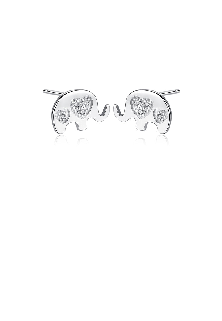 925 Sterling Silver Simple Cute Elephant Stud Earrings with Cubic Zirconia - Luxurious Look