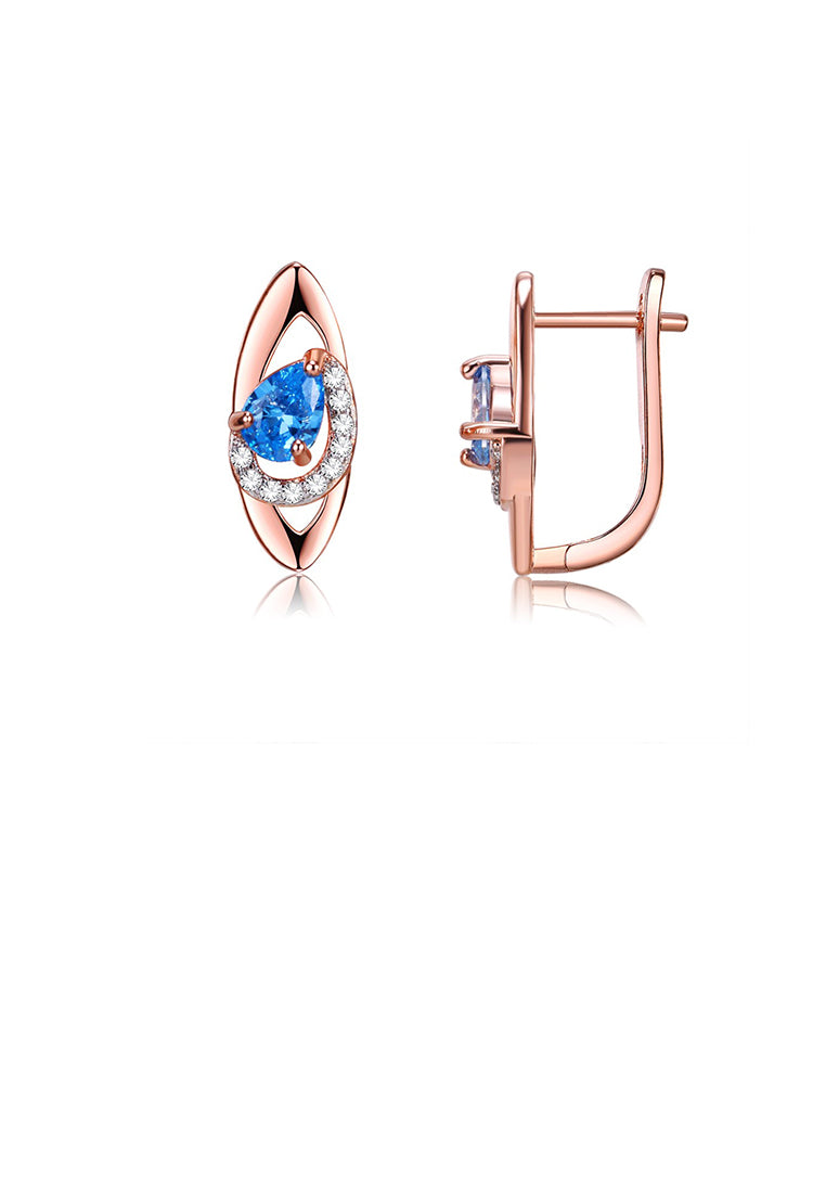 Simple Temperament Plated Rose Gold Water Drop-shaped Stud Earrings with Blue Cubic Zirconia - Luxurious Look