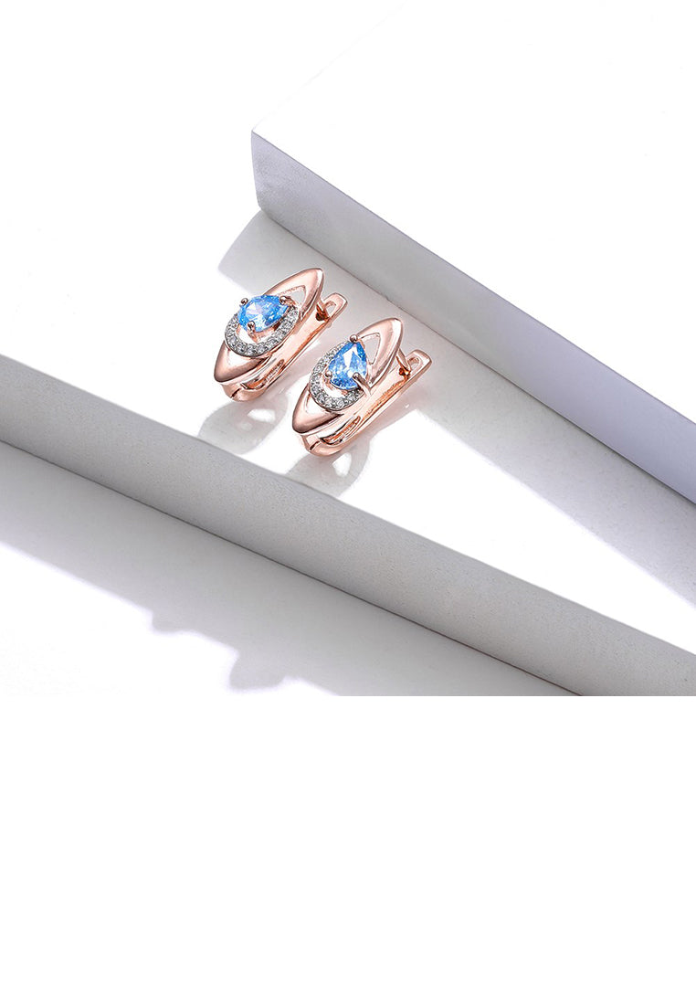 Simple Temperament Plated Rose Gold Water Drop-shaped Stud Earrings with Blue Cubic Zirconia - Luxurious Look