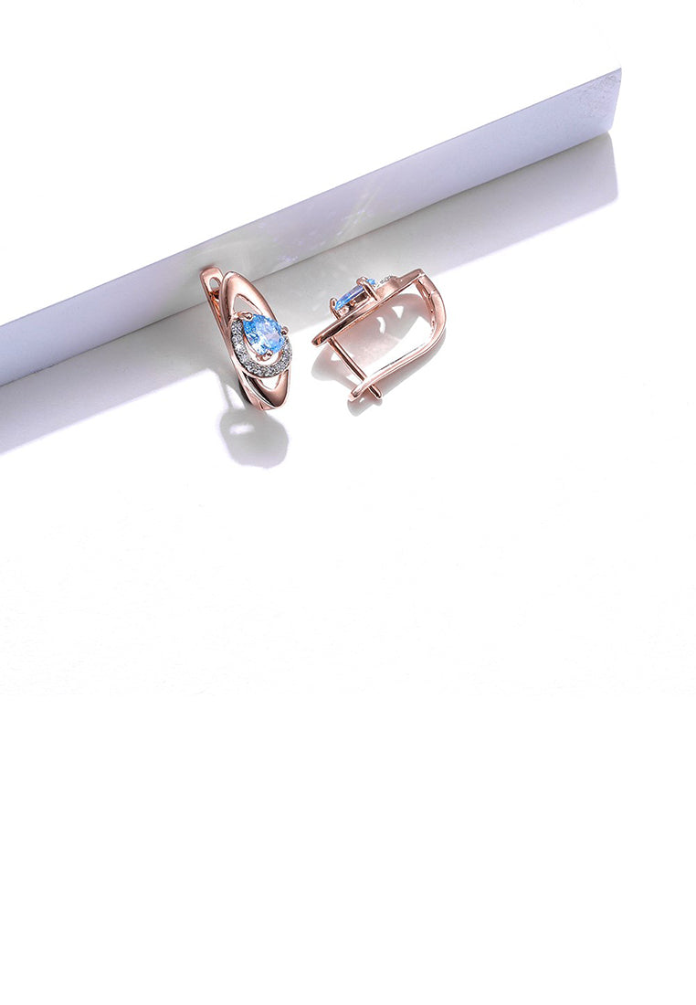 Simple Temperament Plated Rose Gold Water Drop-shaped Stud Earrings with Blue Cubic Zirconia - Luxurious Look