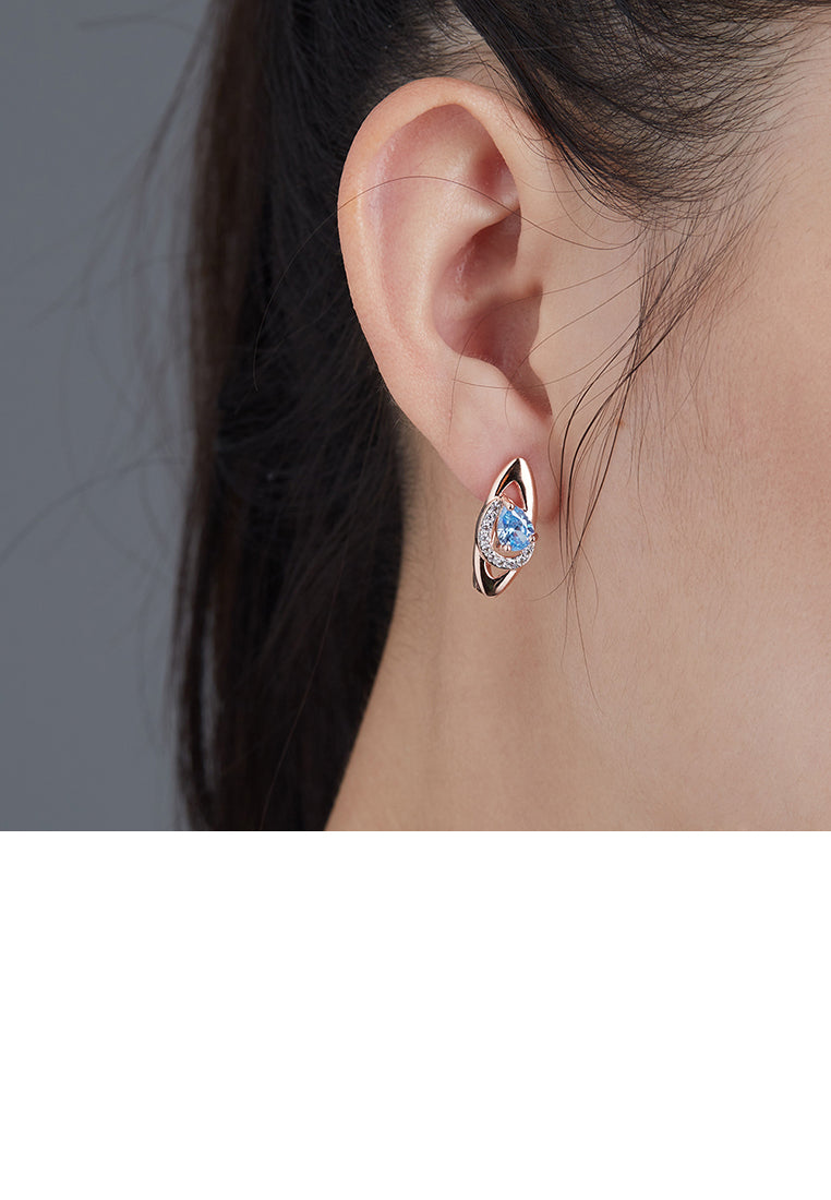 Simple Temperament Plated Rose Gold Water Drop-shaped Stud Earrings with Blue Cubic Zirconia - Luxurious Look