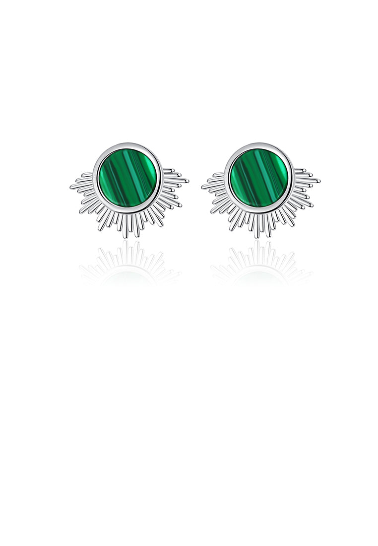 925 Sterling Silver Simple Fashion Geometric Round Imitation Malachite Stud Earrings