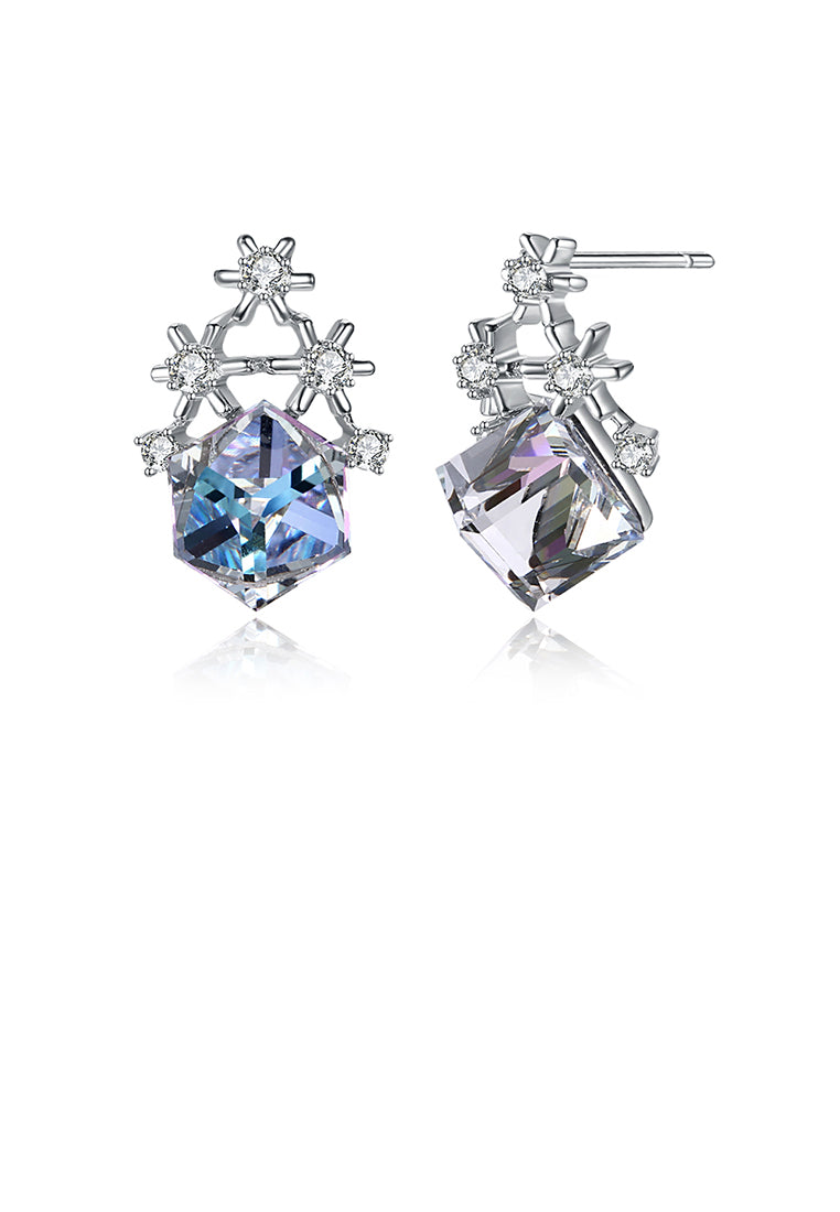 925 Sterling Silver Fashion Simple Snowflake Square Earrings with Colorful Austrian Element Crystals