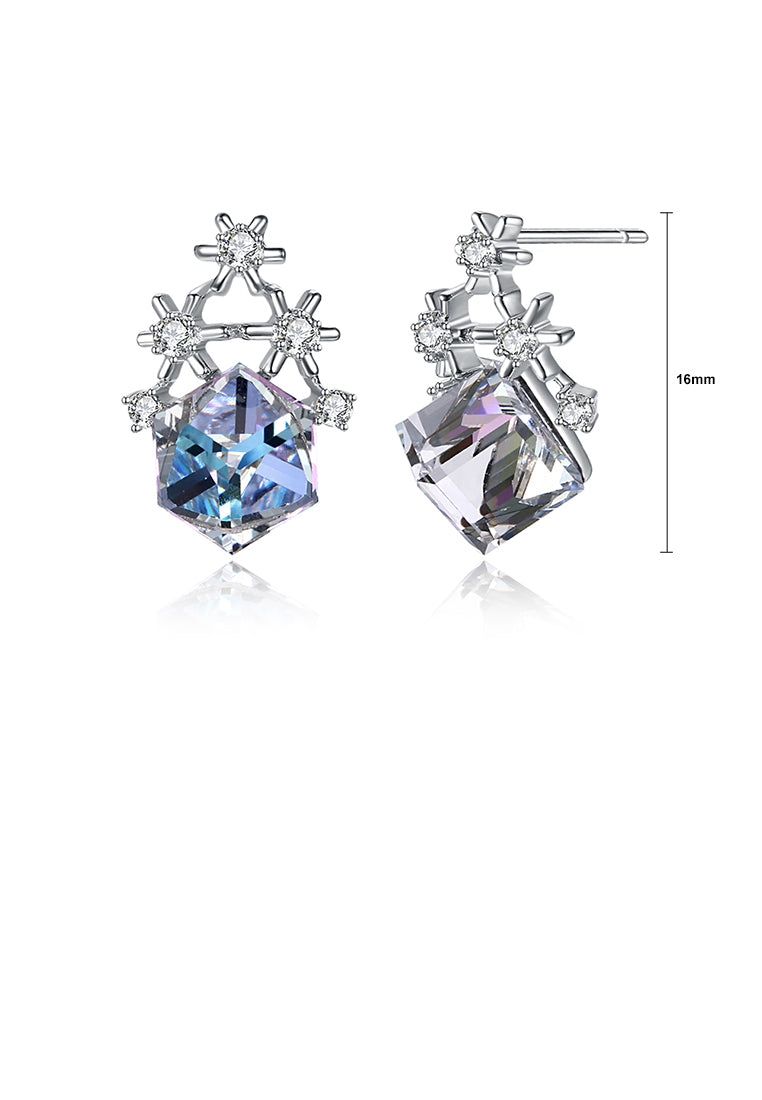 925 Sterling Silver Fashion Simple Snowflake Square Earrings with Colorful Austrian Element Crystals