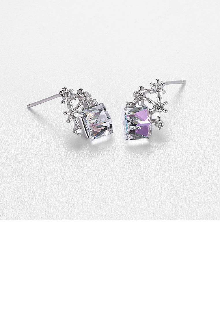 925 Sterling Silver Fashion Simple Snowflake Square Earrings with Colorful Austrian Element Crystals