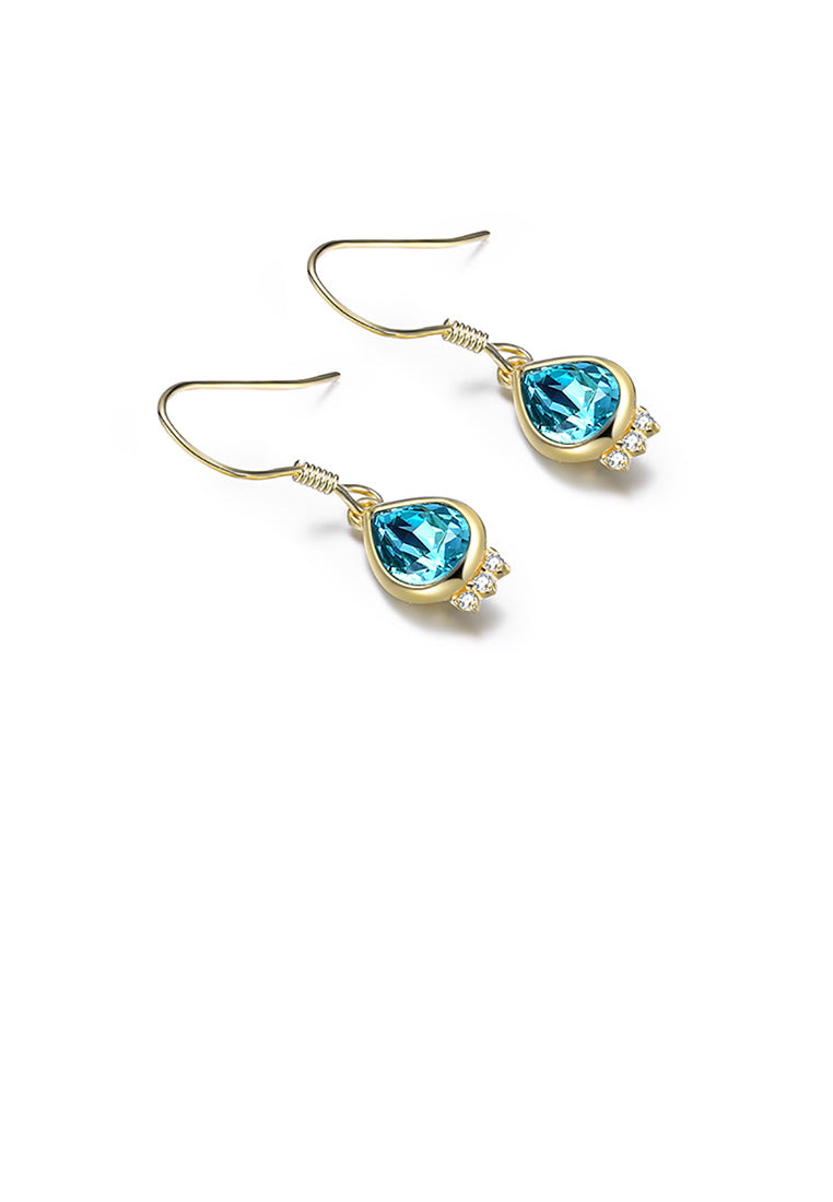 925 Sterling Silver Plated Gold Elegant Fashion Water Drop Earrings with Blue Austrian Element Crystal