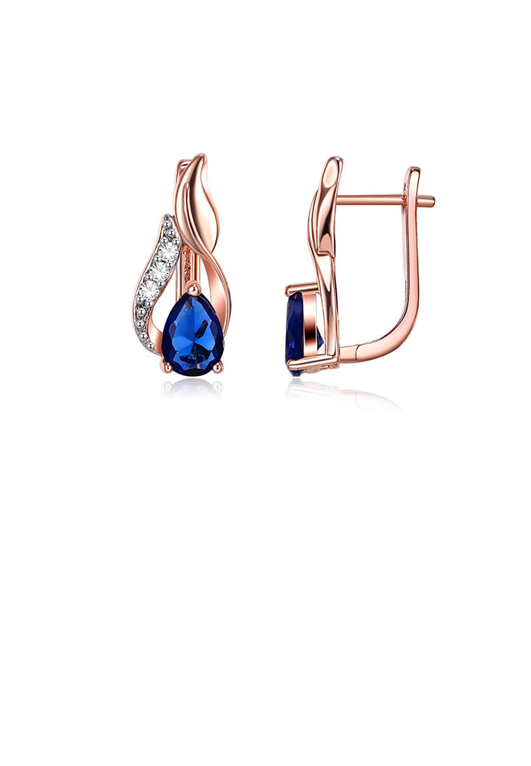 Fashion and Simple Plated Rose Gold Water Drop-shaped Stud Earrings with Blue Cubic Zirconia - Luxurious Look