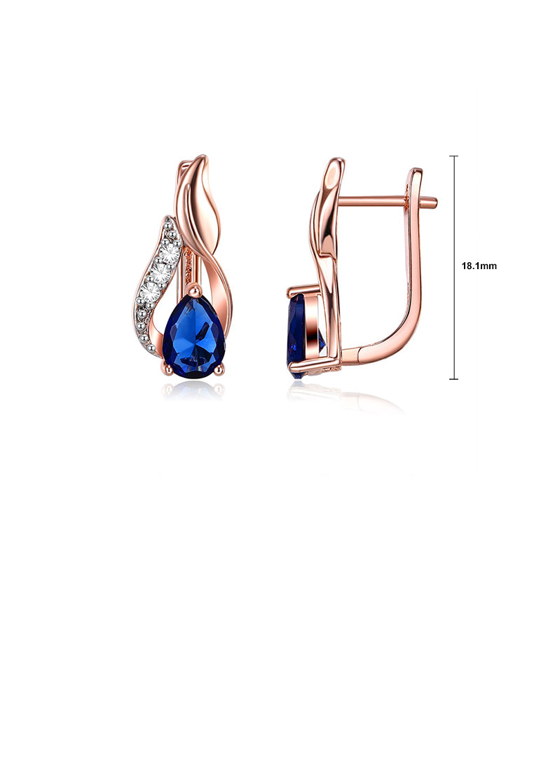 Fashion and Simple Plated Rose Gold Water Drop-shaped Stud Earrings with Blue Cubic Zirconia - Luxurious Look