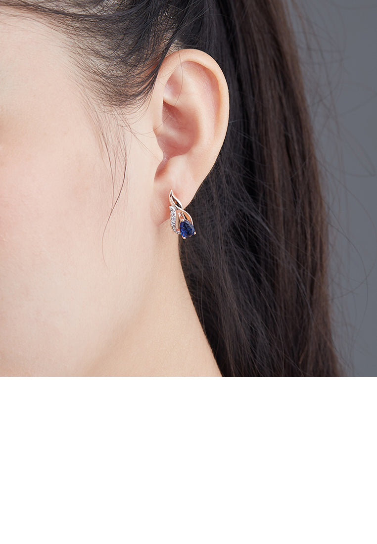Fashion and Simple Plated Rose Gold Water Drop-shaped Stud Earrings with Blue Cubic Zirconia - Luxurious Look