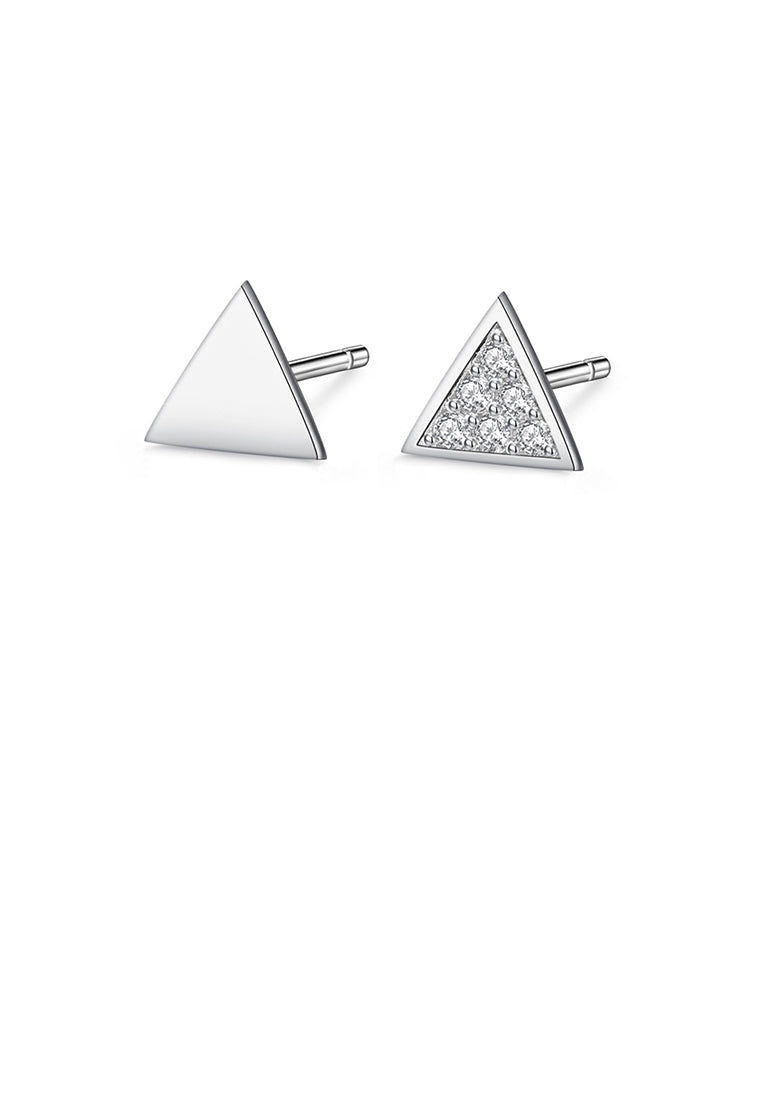 925 Sterling Silver Simple Fashion Geometric Triangle Cubic Zircon Asymmetric Stud Earrings
