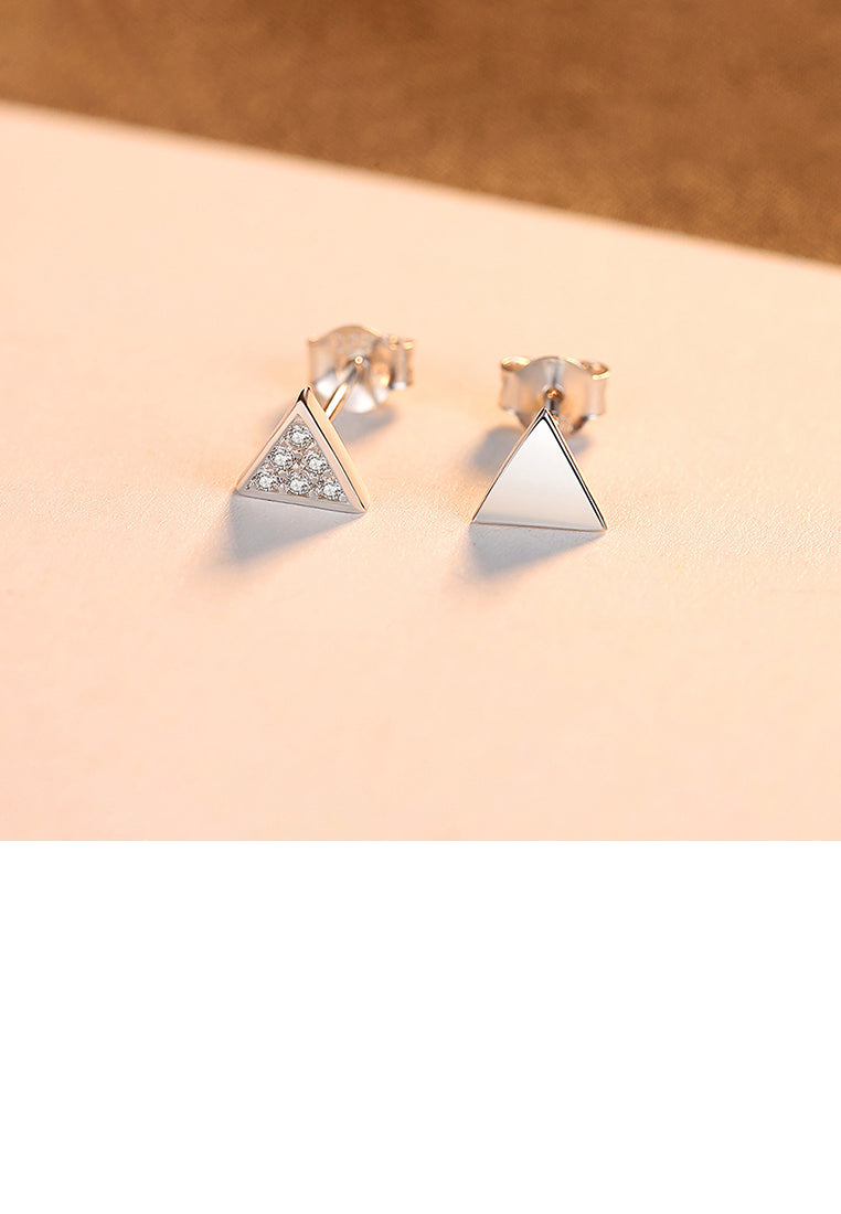 925 Sterling Silver Simple Fashion Geometric Triangle Cubic Zircon Asymmetric Stud Earrings